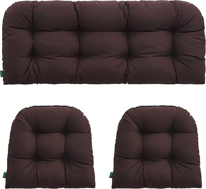 Outdoor/Indoor All Weather Tufted Wicker Chair Cushions of 3 Pieces, 1 Loveseat and 2 U-Shape Waterproof Cushions for Patio Furniture,Wicker Loveseat,Bench-Coffee