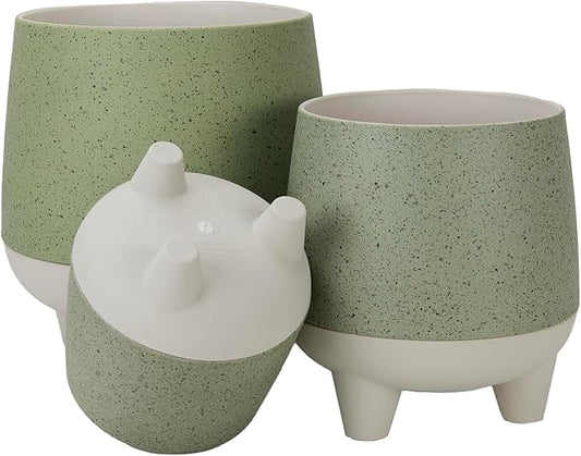 The HC Companies 6 Inch, 8 Inch and 10 Inch Orion Self Watering Planter - Lightweight Indoor Plastic Plant Pot for Herbs and Flowers, Sage (3 Pack)