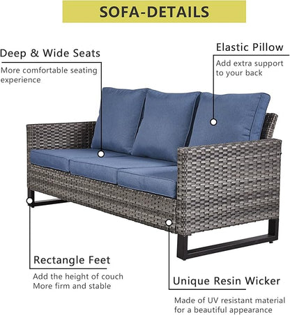 HUMMUH 6 Piece Patio Furniture Outdoor Sectional Sofa Set All-Weather Wicker Outdoor Chairs with End Table Ottomans for Patio,Porch,Garden,Backyard