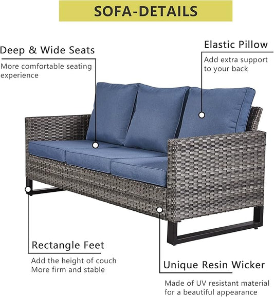 HUMMUH 5 Piece Patio Furniture Set All Weather Wicker Outdoor Sectional Sofa,High Back Patio Chairs and Ottomans for Porch,Garden,Backyard