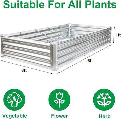 JERIA 6×3×1ft Raised Garden Bed with Support Rods,Galvanized Raised Garden Bed Kit Outdoor Metal Gardening Planter Box for Vegetable, Fruits, Flower