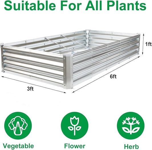 JERIA 6×3×1ft Raised Garden Bed with Support Rods,Galvanized Raised Garden Bed Kit Outdoor Metal Gardening Planter Box for Vegetable, Fruits, Flower