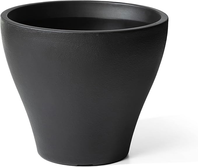 Step2 Fernway Round Planter, Large Planters for Outdoor Plants, Gardening and Flower Pot for Patio or Porch, Efficient Drainage, Durable Plastic, Onyx Black, 1-Pack