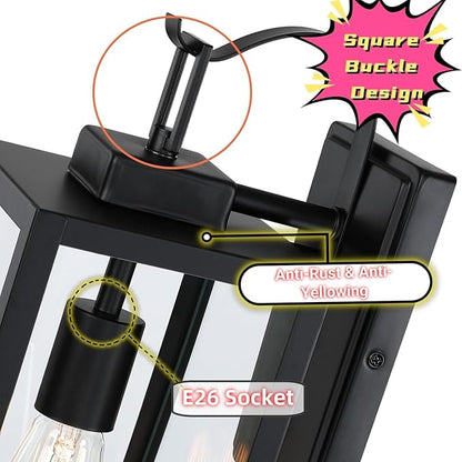 WISBEAM 18 inch Dusk to Dawn Large Outdoor Wall Sconce for House, 2 Pack Black Exterior Wall Light Fixture, Modern Wall Lantern for Outside, Metal Construction with Clear Glass