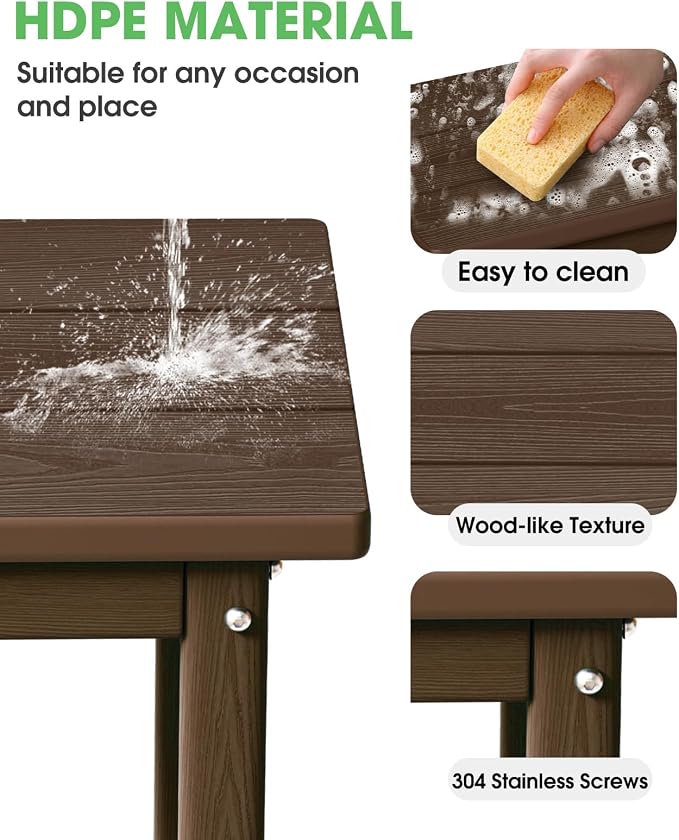Outdoor Side Table – 17" HDPE Adirondack Side Tables, Sturdy Small Outdoor Porch Tables, Weather-Resistant & Easy Assembly Patio End Table for Garden, Balcony, Porch & Poolside (Brown)