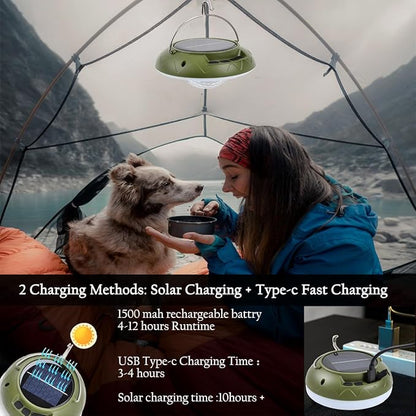1 Pack Solar Camping Lantern with DJ Disco Ball, RGB Color Changing LED Tent Light, Music Sync Strobe Party Lights, USB Rechargeable Portable Hanging Lamp, Waterproof for Outdoor Christmas Decor Gifts