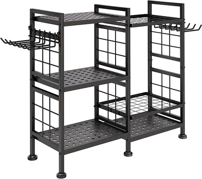 GIOTORENT 6 Tier Garden Tool Organizer, Garage Storage and Organization, Metal Yard Tools Storage Rack, Heavy Duty Garden Tool Organizer for Garage, Yard, Patio, Shed, Indoors and Outdoors, Black