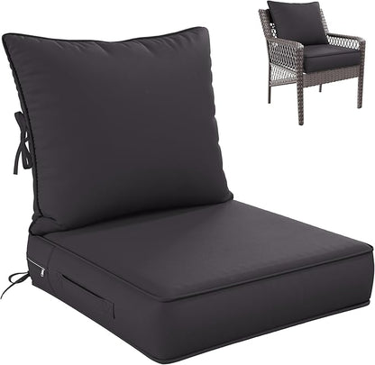 Premium Outdoor Seat Cushion Chair Cushions for Patio Furniture 24 L X 24 W X 5 H Waterproof & Fade Resistant Deep Seat and Backrest Cushion Set with Removable Covers for Chair, Sofa