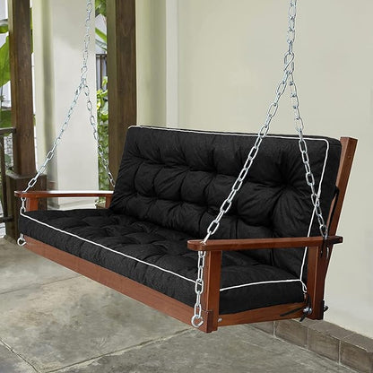 Swing Replacement Seat Cushions, 2-3 Seater Bench Cushions for Outdoor Furnitur with Backrest, Garden Recliner Seat Cushions Waterproof Sofa Pads (Black, 55x40in)