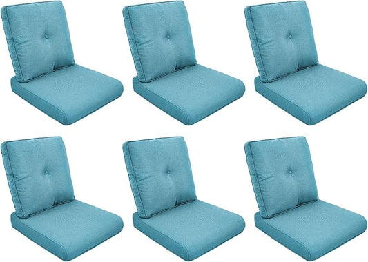 Patio Cushions for Outdoor Furniture - 22" x 25" x 4" UV Resistant Thick Foam Cushions Water Resistant Replacement Cushion for Outdoor Patio Furniture Chair/Sofa/Couch | Light Blue | 6-Pack |