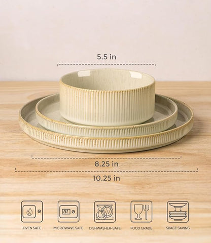 TheTerra Ceramic Dinnerware Set for 4, 12-Piece Plates and Bowls Set | Lightweight Porcelain Dish Set, Scratch Resistant, Oven & Microwave & Dishwasher Safe, Cappuccino