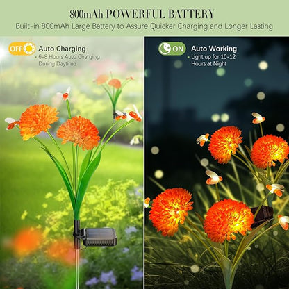 Solar Garden Lights, 6 Pack Swaying Bee Lights with Flowers, Waterproof Firefly Light Outdoor for Garden Patio Yard Pathway Decoration, Gifts for Women Mother's Day
