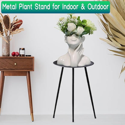 Metal Side Table,12" Diameter 20'' Height Small Round Weather Resistant Black Metal Outdoor Side Table for Patio Balcony Yard Porch Garden, Bedside Table Plant Stand for Indoor Outdoor Use