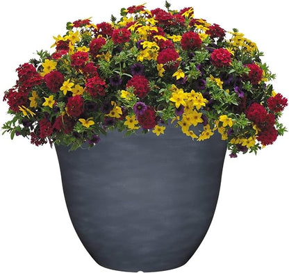 Classic Home and Garden Indoor/Outdoor Round Honeysuckle Resin Flower Pot Planter, Zinc Grey, 13" (Pack of 2)