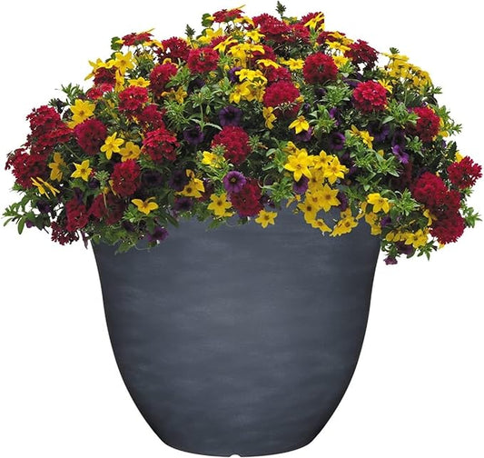 Classic Home and Garden Indoor/Outdoor Round Honeysuckle Resin Flower Pot Planter, Zinc Grey, 13" (Pack of 2)