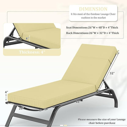 Chaise Lounge Cushions Outdoor, 80" L X 26" W X 4" D Lounge Chair Cushions for Outdoor Furniture, High-Density Foam Outdoor Chaise Cushion-Waterproof Fade-Resistant ThickPatio lounge chair cushion