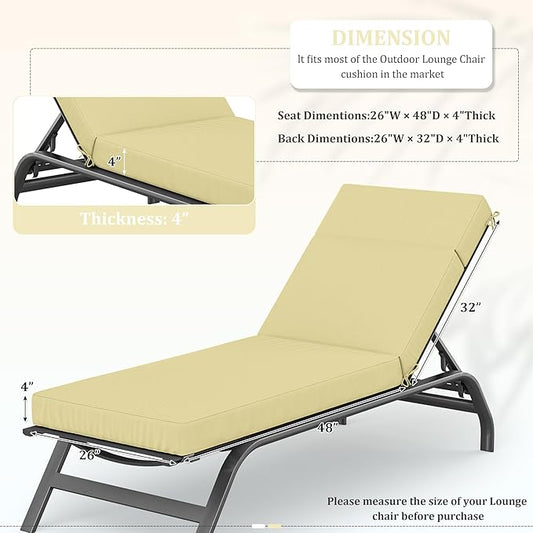 Chaise Lounge Cushions Outdoor, 80" L X 26" W X 4" D Lounge Chair Cushions for Outdoor Furniture, High-Density Foam Outdoor Chaise Cushion-Waterproof Fade-Resistant ThickPatio lounge chair cushion
