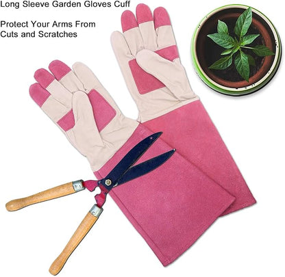 HLDD HANDLANDY Long Gardening Gloves for Women Men - Leather Rose Pruning Gloves Thorn Proof - Breathable Working Glove