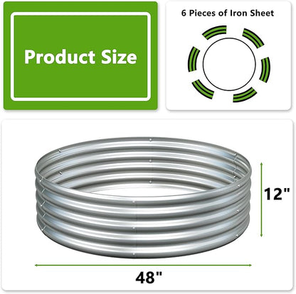 2PCS 4x4x1ft Galvanized Raised Garden Bed Kit,Round Garden Bed Outdoor Planter Box for Vegetables,Flowers,Herbs,Easy Assembly,Silver