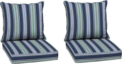 Arden Outdoor Deep Seat Cushion Set (2-Pack), 24 in x 24 in, Weather-Proof, Rain-Proof, Fade Resistant Patio Cushion for Chair, Sofa, and Couch Sapphire Aurora Blue Stripe