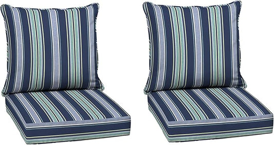 Arden Outdoor Deep Seat Cushion Set (2-Pack), 24 in x 24 in, Weather-Proof, Rain-Proof, Fade Resistant Patio Cushion for Chair, Sofa, and Couch Sapphire Aurora Blue Stripe