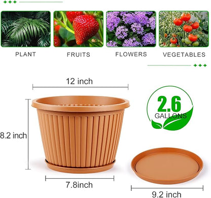 Large-Planter-Indoor-Outdoor Plant Pots, 12 inch 4 Pack Plastic Flower Pots with Saucer And Drainage Holes, Modern Garden Planters For Planting Medium Large Plants, Decorative Resin Garden Pots