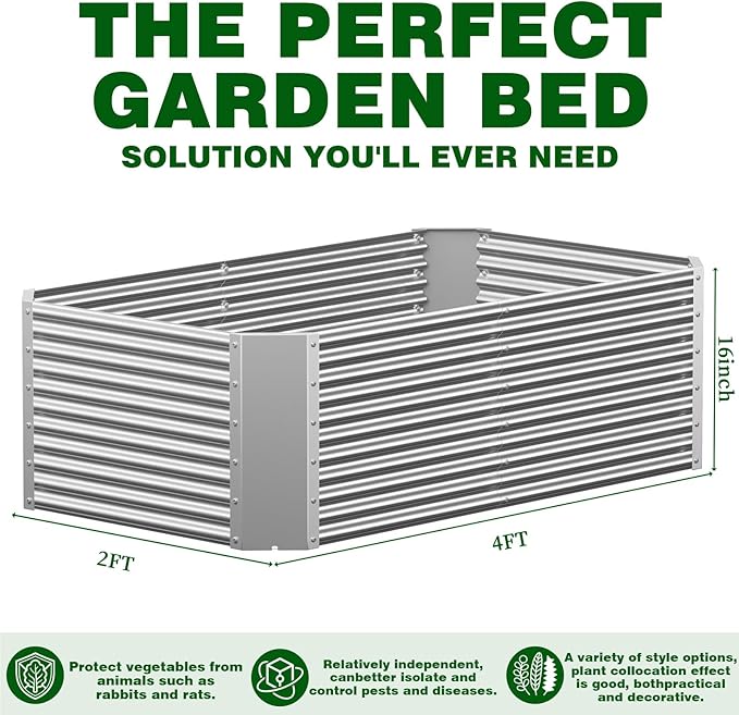 2 Pack 4x2x1.4 ft Galvanized Steel Raised Garden Bed, Extra-Deep Metal Planter Box for Vegetables, Herbs, and Flowers, Rust-Resistant for Backyard and Balcony Use