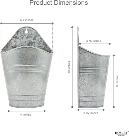 Hosley Set of 2 Galvanized Wall Hanging Planter 10 Inch High, Ideal Gift for Floral Arrangement, Wedding, Home Décor, Office Party DIY Indoor Outdoor Garden Patio