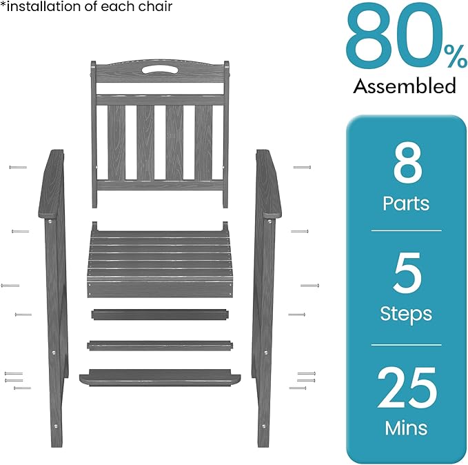 Ciokea Oversized Tall Bar Chairs Set of 2, HDPE Adirondack Outdoor Bar Chairs with Footrest, All-Weather Barstools with High Back for Balcony, Bistro, Porch, Deck, Pool, Backyard, Grey