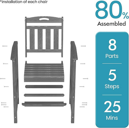 Ciokea Tall Adirondack Chair, HDPE Oversize Bar Chair with Footrest, All-Weather Outdoor Barstools with Back for Balcony, Bistro, Porch, Deck, Pool, Backyard, Grey