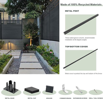 Mondaria Semi-Closed Privacy Fence Panels with 2 Posts for Outside, 6ft(W) x 6ft(H) Gray Wind Resistant Wood Plastic Composite Fencing Panels for Patio, Backyard, Garden and Pool