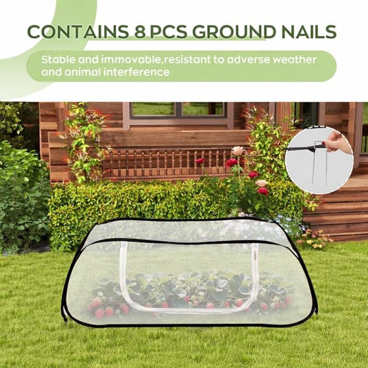 2Pack 45''x22''x18'' Pop Up Raised Garden Bed Cover -Instant Plant Protection Against Bird, Pests & Squirrel，Plant Net Cover for Raised Bed with Zipper Door for Protecting Vegetable Row