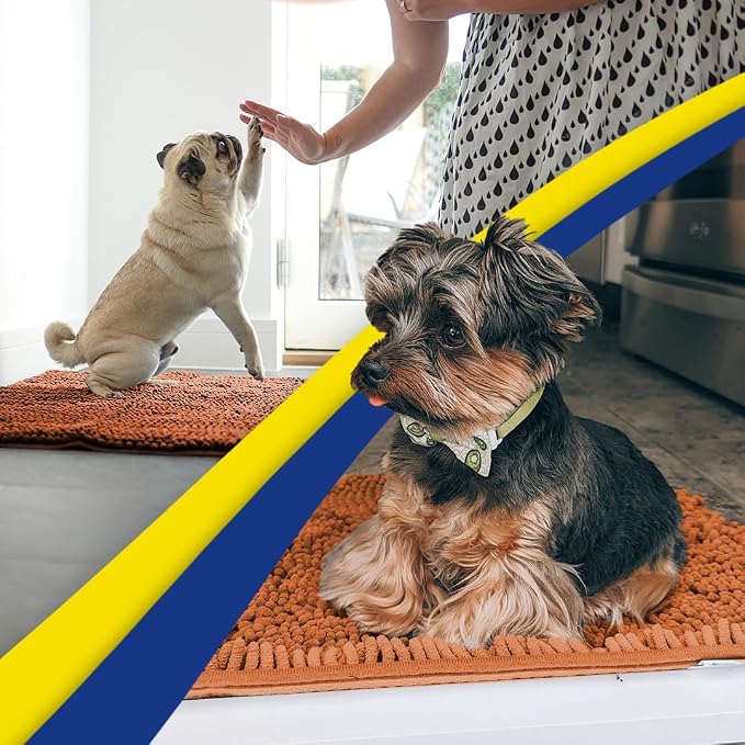 Muddy Mat® | Super Water Absorbent Door Mat Indoor, Microfiber Quick Dry Chenille Entryway Rug, Slip Resistant Front Door Mat, Indoor Mats for Entryway, Machine Washable Pet Rug, Orange XXXL 72"X48"