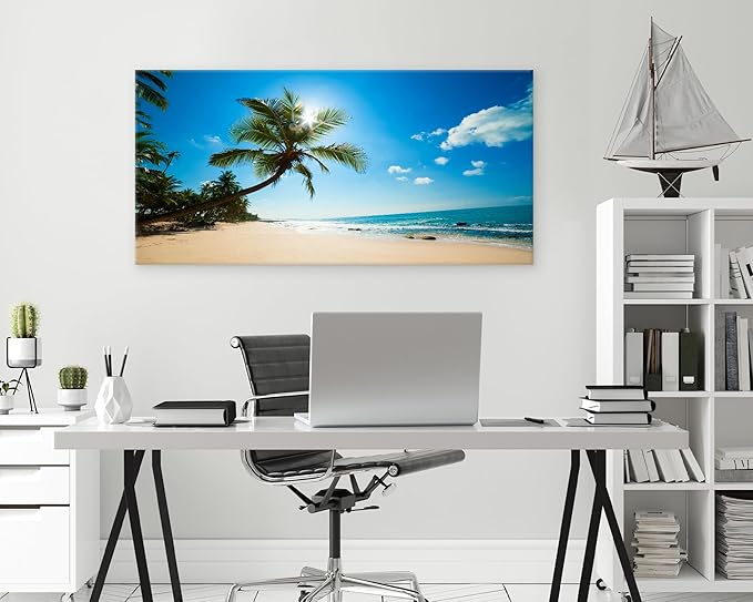 Muolunna ARX0698 Large Canvas Wall Art Summer Ocean Waves Prints Coconut Trees Beach Seascape Painting Hawaii Sea Nature Pictures Stretched and Framed for Living Room Home Office Wall Decor