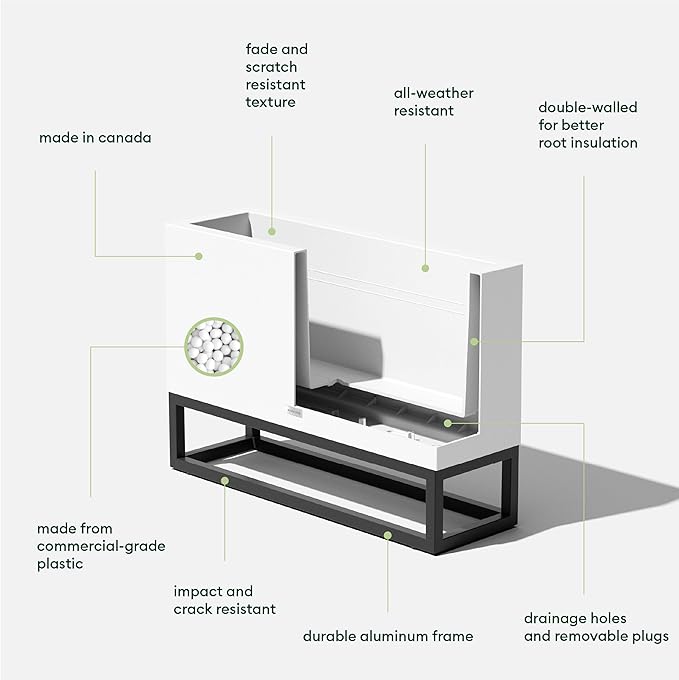 Veradek Block Series Raised Long Box Planter for Patio & Garden | Durable All-Weather Use with Aluminum Stand | Modern Décor for Herbs, Flowers