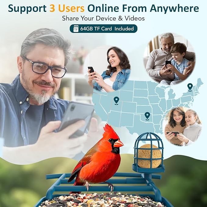 BIRDLEGEND® BL01 Bird Feeder with Camera Solar Powered, Free AI Smart Camera Bird Feeder with 64GB Card DIY Add-ons 1080P Live Auto Capture Videos Pictures, Gifts for Birdlover Mom Dad, 2.4GHz WiFi