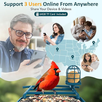 BIRDLEGEND® BL01 Bird Feeder with Camera Solar Powered, Free AI Smart Camera Bird Feeder with 64GB Card DIY Add-ons 1080P Live Auto Capture Videos Pictures, Gifts for Birdlover Mom Dad, 2.4GHz WiFi