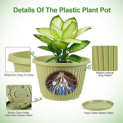 14-inch-Large-Planters-for-Outdoor-Plant，Plastic Indoor Flower Pots with Drainage Holes & Saucer，4 Packs Decorative Garden Pots for Plantfor Home Porch Decor