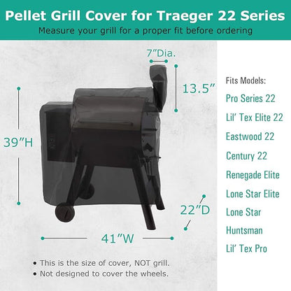 SunPatio Outdoor Heavy Duty Waterproof Wood Pellet Grill and Smoker Cover, UV Resistant Full Length BBQ Cover Compatible with Traeger 22 Series, Lil' Tex Grill and More, All Weather Protection