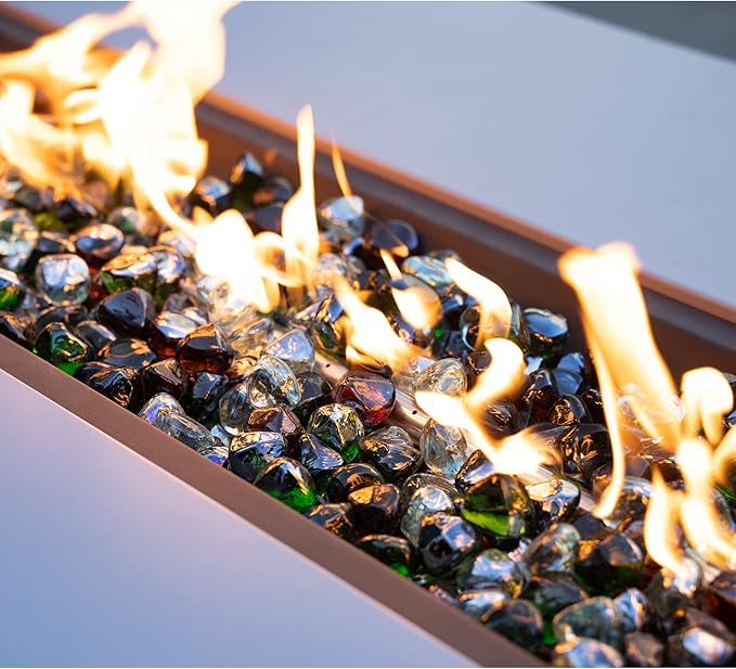 Mr. Fireglass 10 Pounds Blended Diamond Fire Glass, 1 Inch High Luster Reflective Fire Pit Glass Rocks for Fireplace Fire Pit & Lanscaping, Emerald Green, Crystal Ice, Amber