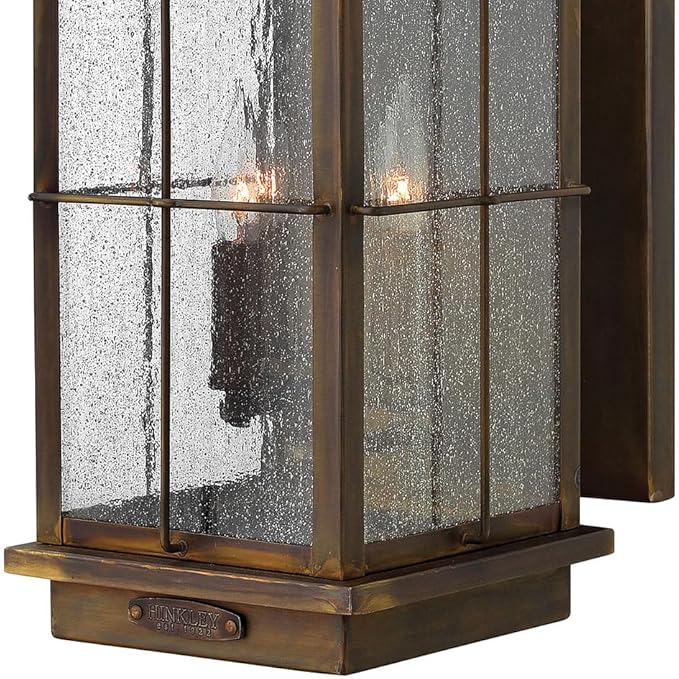 Hinkley Bingham Medium Wall Mount Outdoor Lantern - Gas Light Style, Brass, Clear Seedy Glass - Sienna Finish