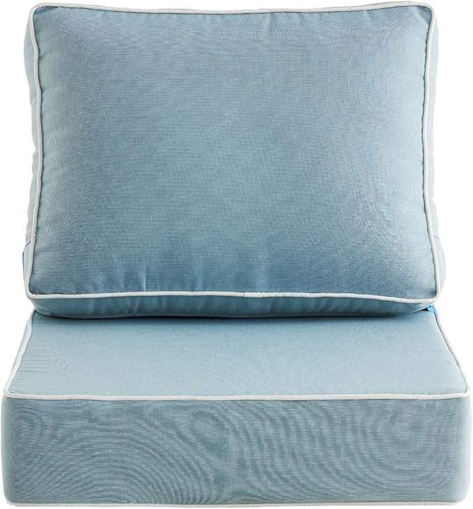 ARTPLAN 24x24 Deep Seat Patio Cushions for Outdoor Furniture,Extra 6 inch Thick,Back 18"x24",Removable,Replacement,Dyed Polyester,Outdoor/Indoor,Light Blue