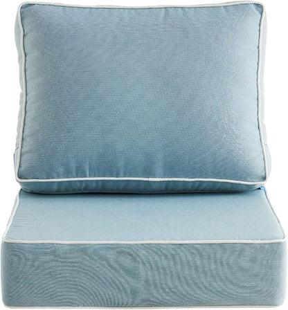 ARTPLAN 24x24 Deep Seat Patio Cushions for Outdoor Furniture,Extra 6 inch Thick,Back 18"x24",Removable,Replacement,Dyed Polyester,Outdoor/Indoor,Light Blue