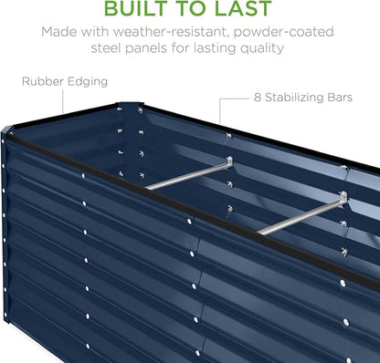 Best Choice Products 8x2x2ft Raised Outdoor Metal Garden Bed, Rectangular Planter Box for Herbs, Flowers, and Deep Root Vegetables w/ 240 Gallon Capacity - Navy