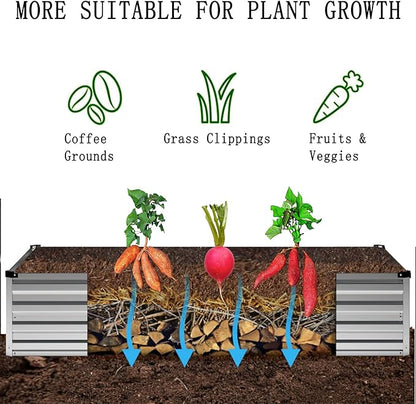 8×2×1FT(2PCS) Galvanized Raised Garden Bed Kit Metal Planter Boxes，Large Outdoor Planters Garden for Planting Vegetables,Flowers,Herbs -Silver