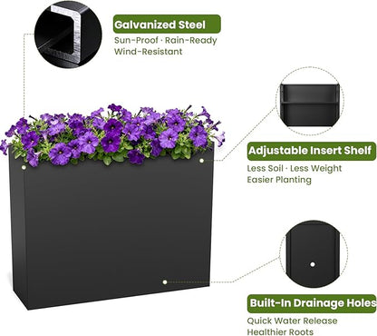 Nexum 30 Inch Tall Metal Planter Box for Outdoor/Indoor Use, Heavy Duty Galvanized Steel Vertical Planter, Modern Large Planter Boxes for Front Door, Porch & Patio (Rectangular Tall Planter)