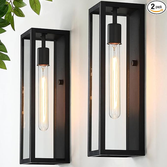 16'' Large Outdoor Wall Lights Exterior 2Pack, Waterproof Matte Black Exterior Lighting Fixtures Wall Mount, Front Porch Lights Outdoor Wall Sconces Exterior Coach Lights for Garage