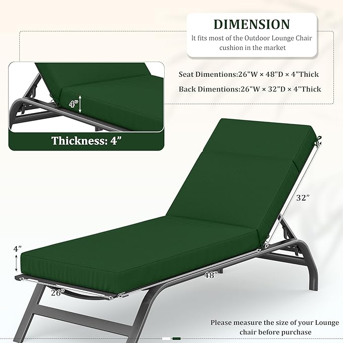 Chaise Lounge Cushions Outdoor, 80" L X 26" W X 4" D Lounge Chair Cushions for Outdoor Furniture, High-Density Foam Outdoor Chaise Cushion-Waterproof Fade-Resistant ThickPatio lounge chair cushion