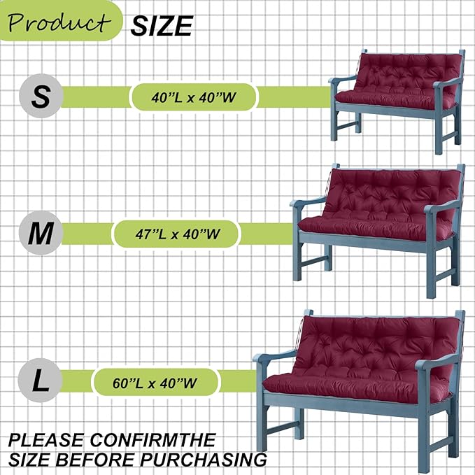 Replacement Cushion for Swings, Waterproof Porch Swing Cushion, 2-3 Seat Replacement Swing Seat Cushion with Backrest and Ties for Patio Backyard Porch Garden(Claret 40 * 60 in)