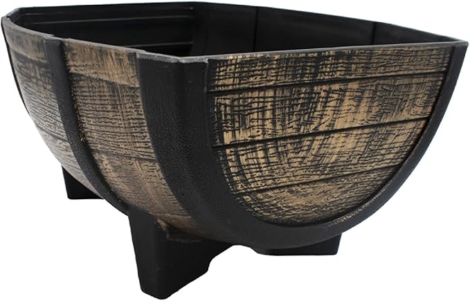 The HC Companies Whiskey Barrel Planter Bowl - Faux Wooden Finish Flower Planter Pot - Decorative Garden Pots - Indoor & Outdoor Resin Planters - Weather-Resistant Planting Pots (16" Golden Oak)